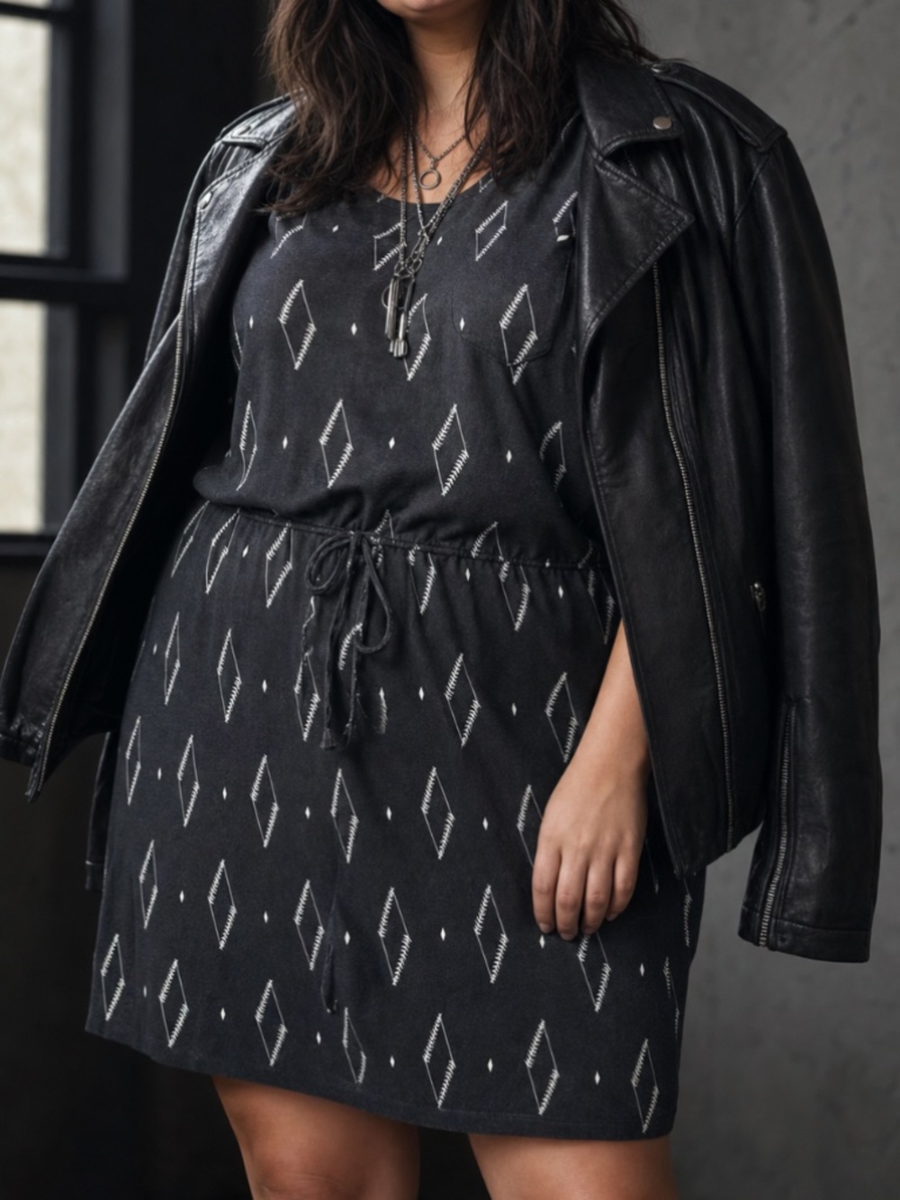 The Abby Drawstring Dress in Black Diamond Vine